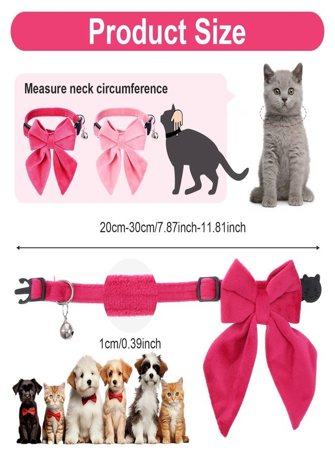 HaiFafafaing 2 Pcs Pink Cat Collar with Bow Bells Breakaway Cat Bowtie Collar with Bell Safety Buckle Cats Collars for Girl Cats Adjustable Soft Cute Kitten Collars for Kitten - Image 2